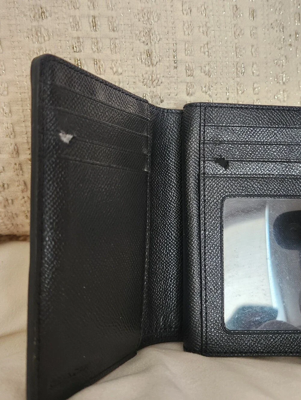 Coach Black Leather Snap Wallet with Gold Logo